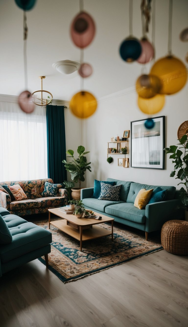 A living room with mismatched furniture, cluttered with too many decorations, and a lack of a clear focal point