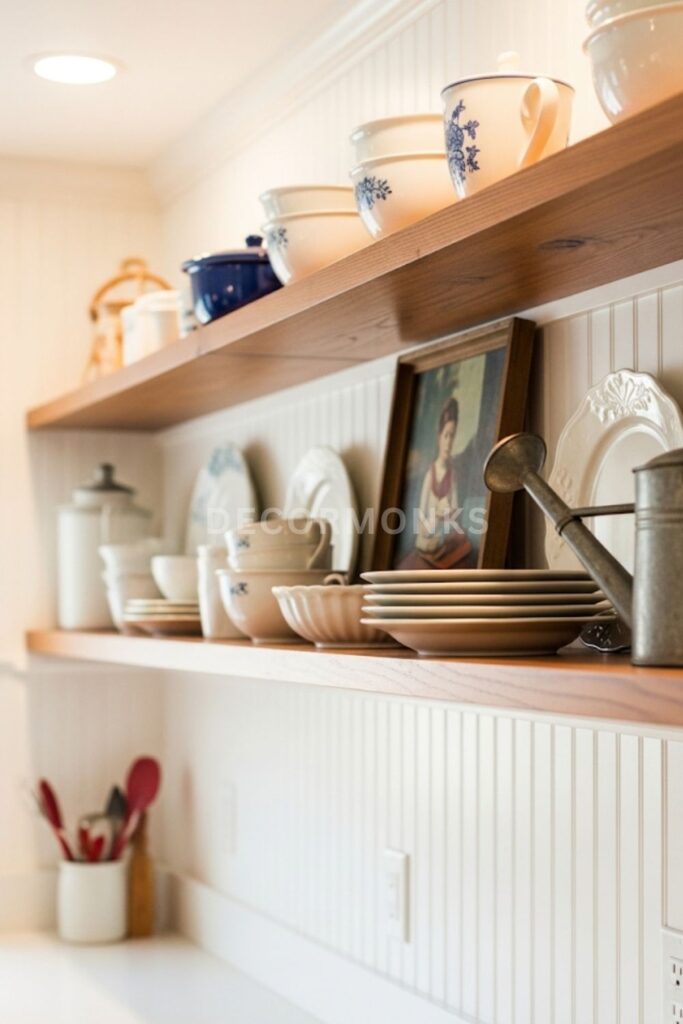 cozy kitchen wall with white beadboard