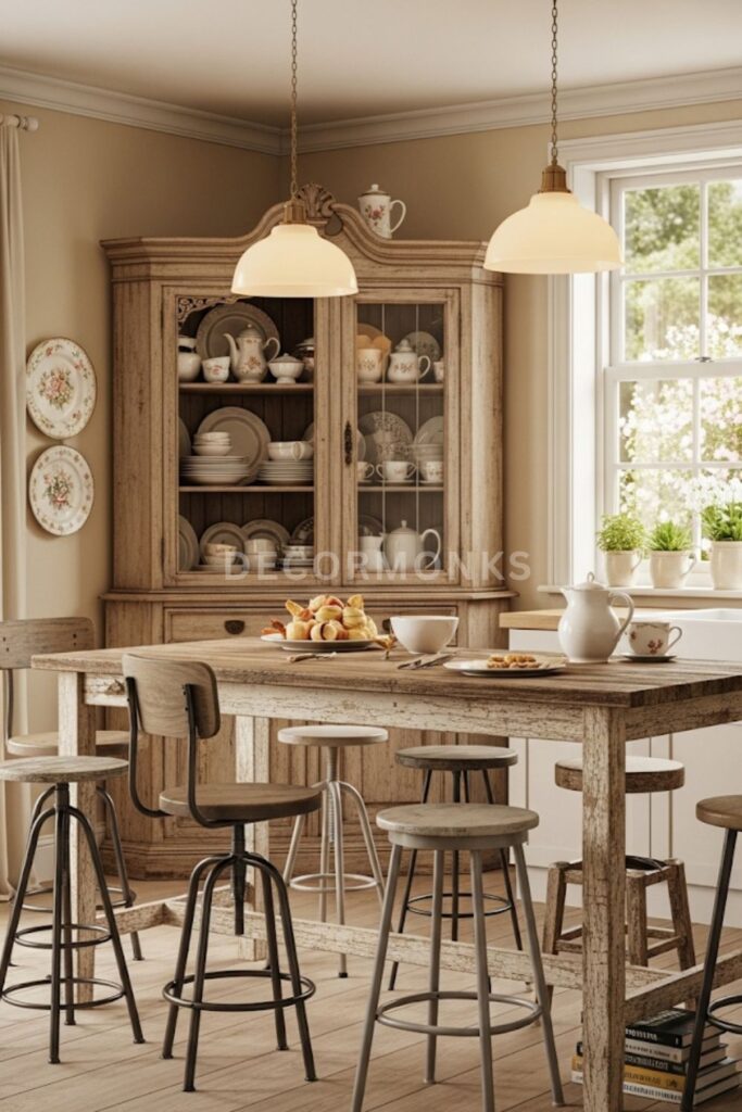 cozy kitchen with a distressed wooden