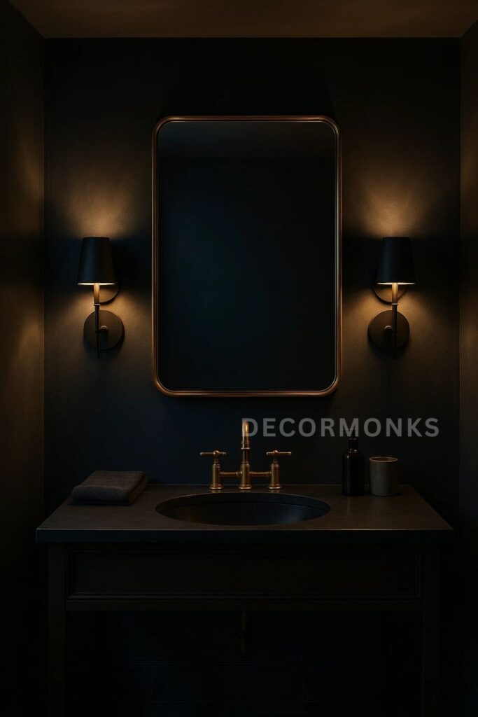 Beautiful light setup at moody bathroom design