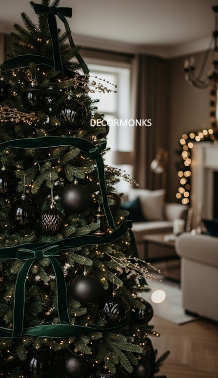 Black and Forest Green Christmas Tree Styling