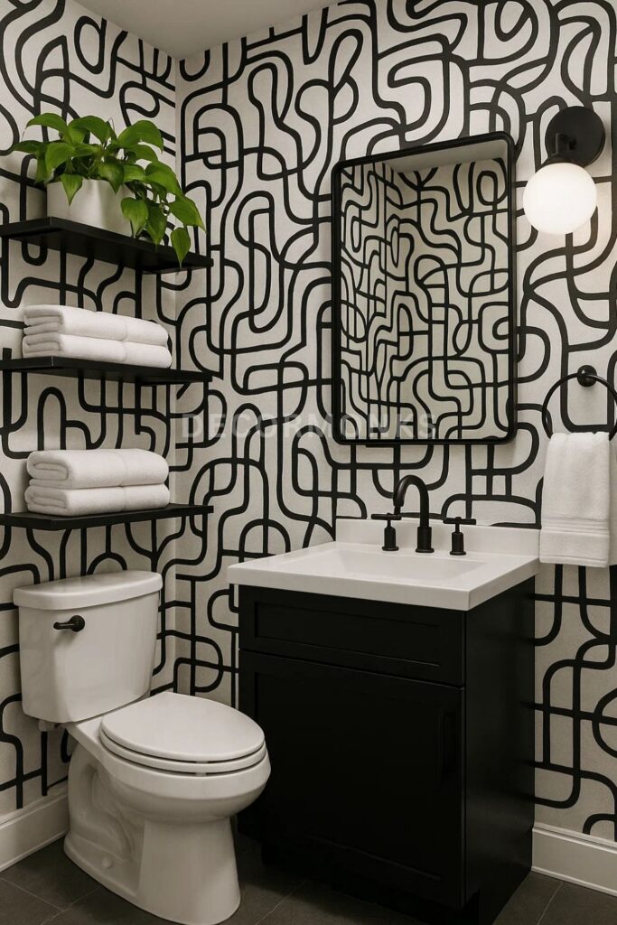 Classic Black & White Wallpaper for bathroom decor