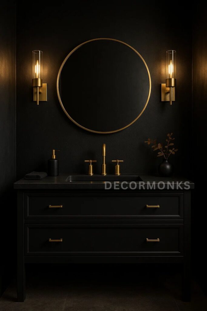 Luxe Metallic design for moody bathroom