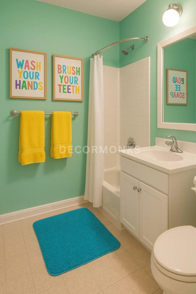 neutral backdrop kids bathroo