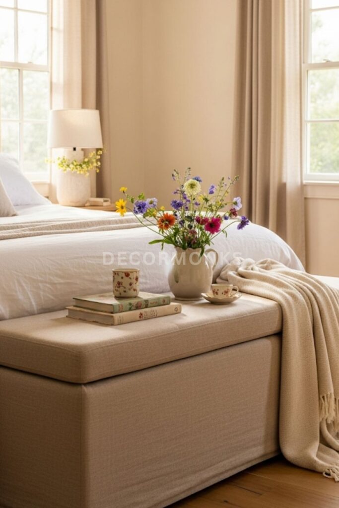 Linen-Covered Bench