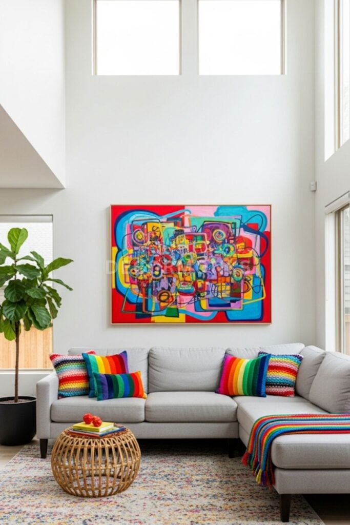 bright living room & colorful