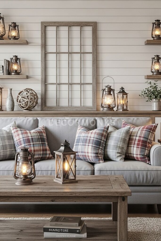 grey couch with farmhouse-style