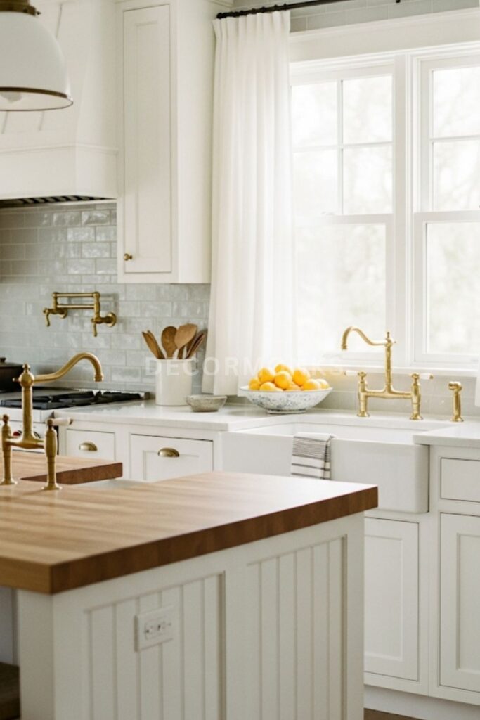 kitchen with a central butcher block island